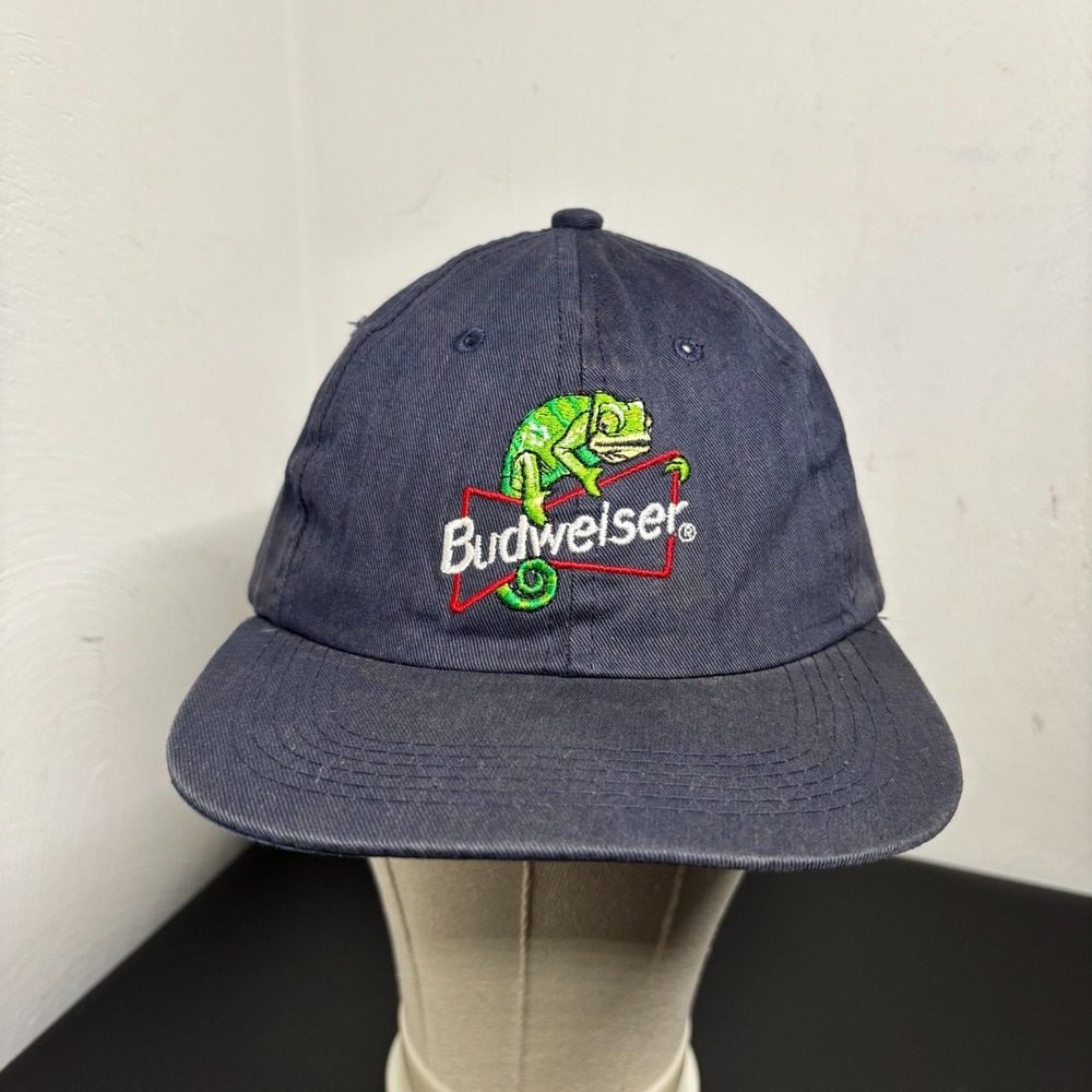 Vintage 1990's Budweiser Hat Chameleon Snapback Cap Navy Blue 90's VTG‎